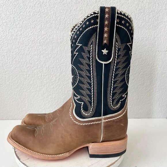 Lane RODEO HOUSTON Mens Cowboy Boots Size 11 Brown Leather Western Blunt Toe - Picture 4 of 13